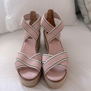 Tory Burch Frieda Blush Woven Wedge Platforms